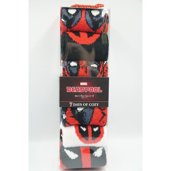 Marvel Mens Deadpool 7 Days of Cozy Crew Socks (Mens Shoe Size: 6 - 12) - Picture 1 of 6